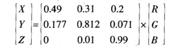 RGB颜色空间到CIEXYZ空间的转换公式