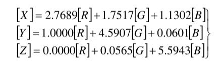 X、Y、Z与R、G、B系统的关系