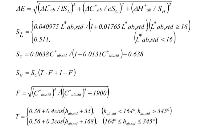 CMC色差公式的计算式