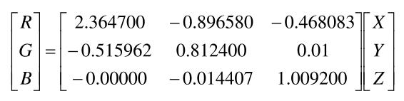 RGB转化为XYZ的颜色空间转化公式
